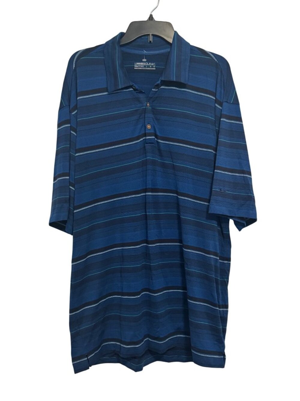 Nike Golf Mens Fit Dry Blue Striped Polo Shirt Size L
